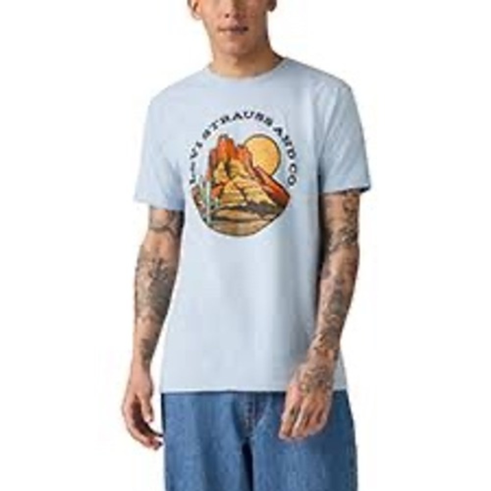 Levis Mens 2XL Relaxed Fit Desert Graphic T-Shirt‎ Blue Cotton Short Sleeve New